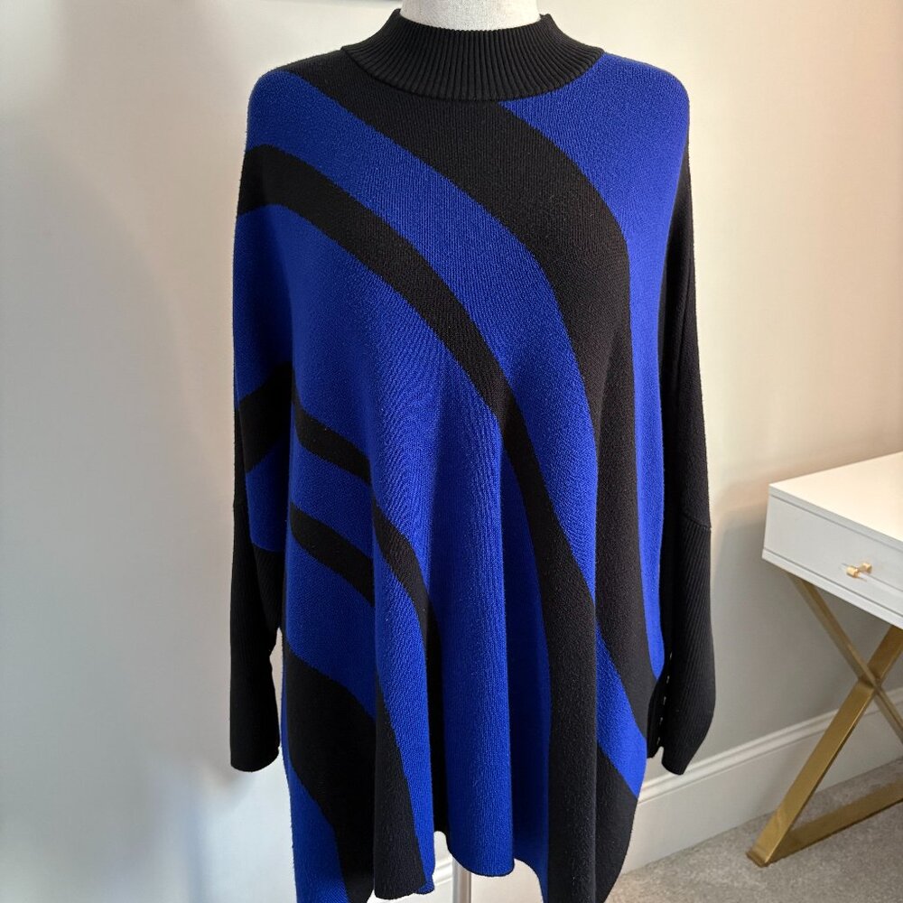 Chico’s L/XL Blue Black Colorblock Mock Neck Sweater